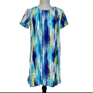 134 NWT Wayf Where are you From Womens Long Kaftan Dress Blue Green Polyester XS